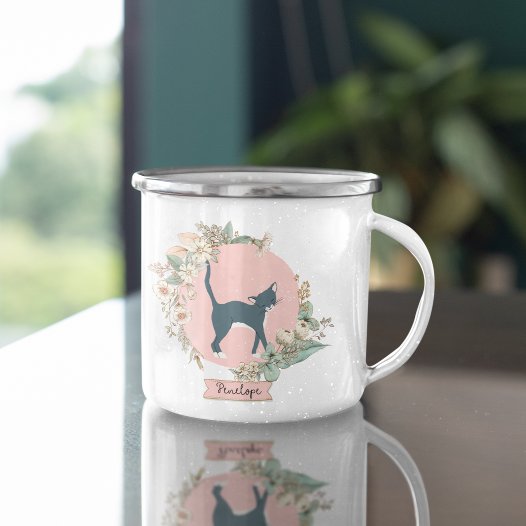 enamel mug with cat